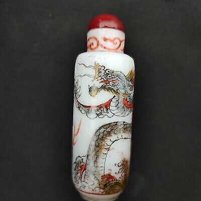 chinese dragon statue Loong painted figurines beauty glazed glass snuff bottle