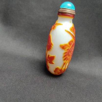 Chinese Crane Statue Carved Glass Snuff Bottle Orane Sculpture dragon kylin Rare