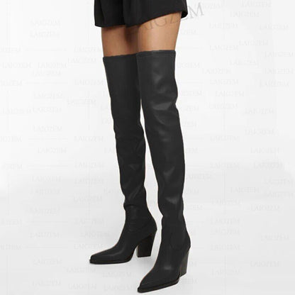Women Over Knee High Boots 8CM Heels Tall Boots Leather Shoes Woman