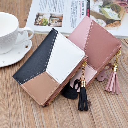 Geometric Wallet Pocket Purse Card Holder Pink Patchwork Money Bag 12*9*1.8 CM