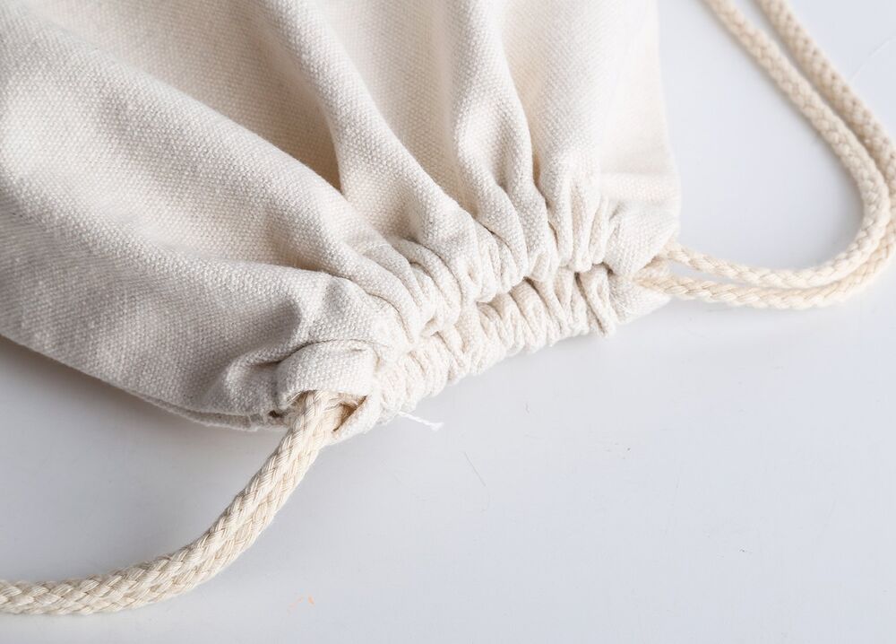 Yingkor Cotton Canvas Drawstring Backpack Bag Gym Sackpack 34.5x40cm, White