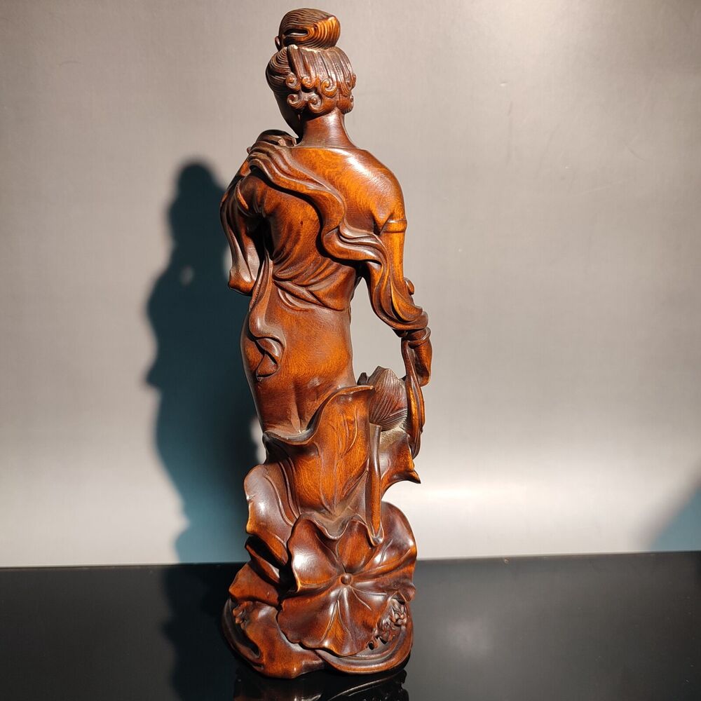 7" 4X beautiful fairy pretty woman figurine sexy wood decor statue wood carving