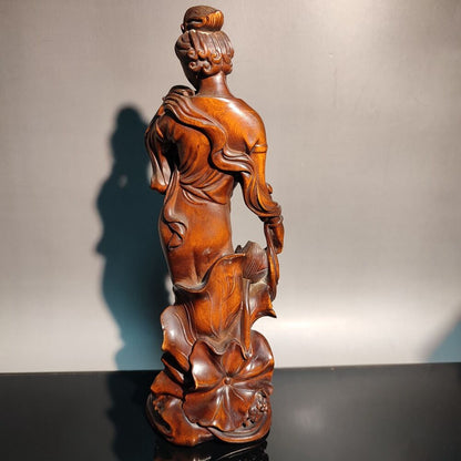 7" 4X beautiful fairy pretty woman figurine sexy wood decor statue wood carving