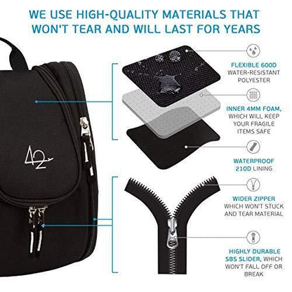 42 Travel Hanging Toiletry Bag – Large Kit Organizer (Pack of 1), Black