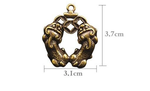 37MM Chinese Bronze Brass Animal Two Pixiu Pi Xiu Unicorn Wealth Amulet Pendant