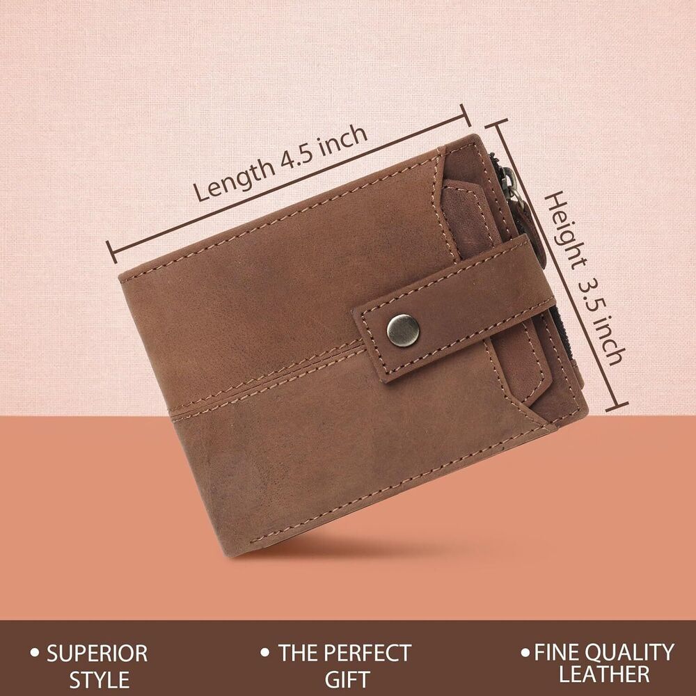 Brown Handmade Leather Wallet for Men RFID Blocking Purse Easy Open & Close Gift