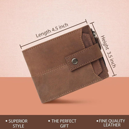Brown Handmade Leather Wallet for Men RFID Blocking Purse Easy Open & Close Gift