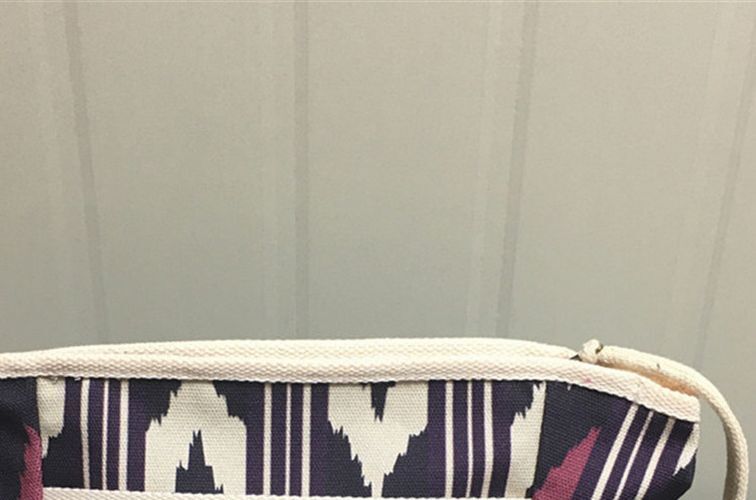 Women Letter Printed Canvas Storage Small Bag Zipper Stripes Cosmetic Clutch Bag