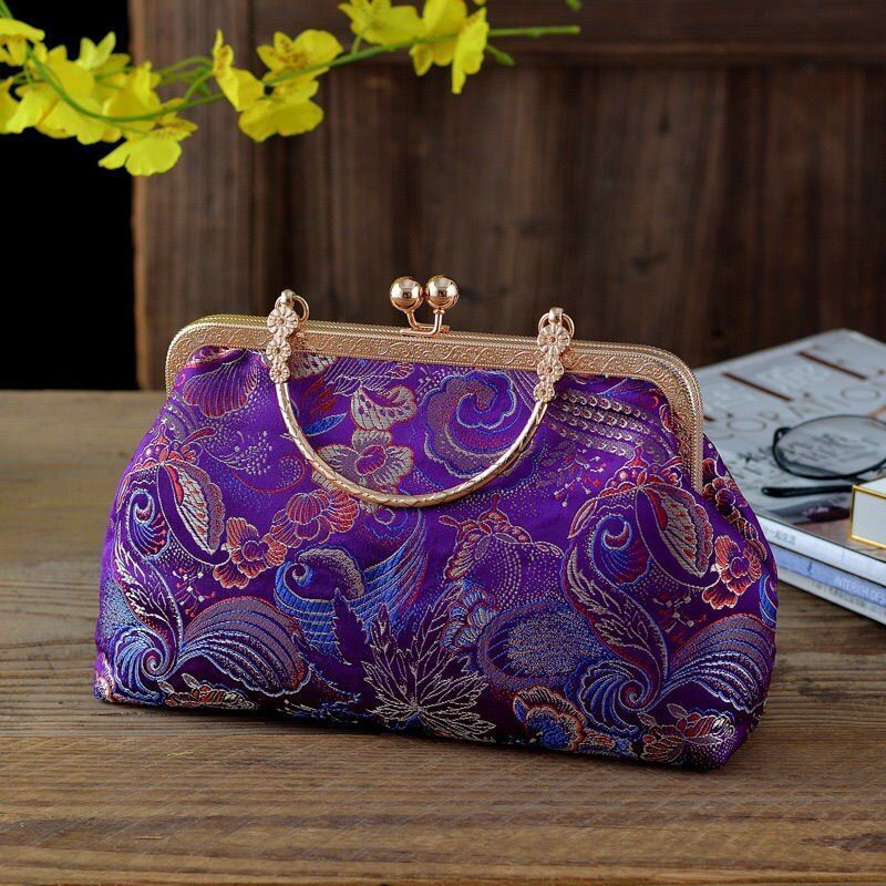 Flowers Style Vintage Kiss Lock Shell Bag Chain Shoulder Crossbody Bag Handbags