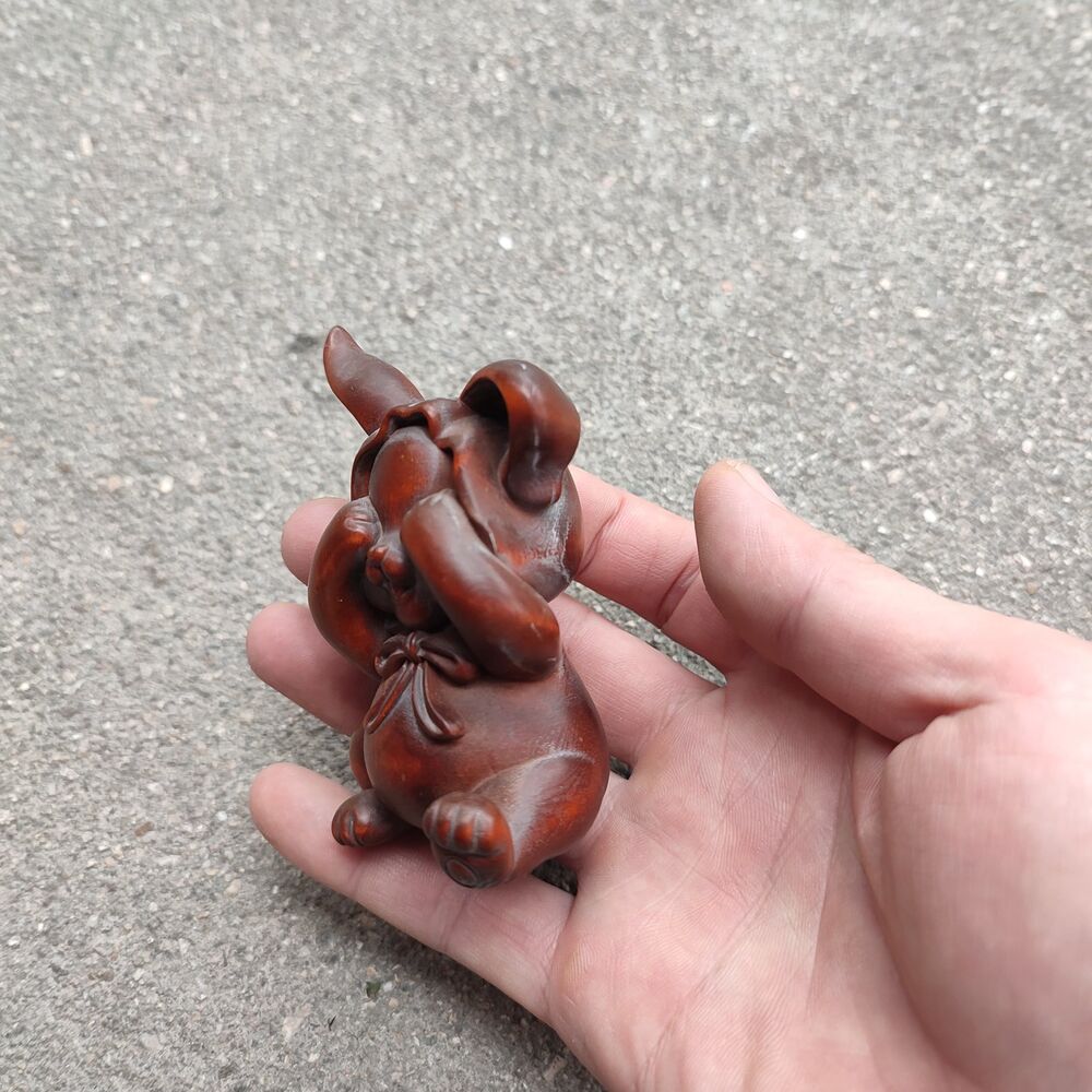 Vintage Wooden Christmas Ornaments Hare Rabbit Figurines Carved Animals Lovely