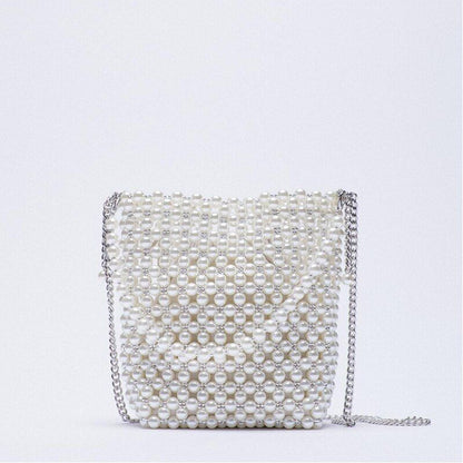 White Beaded Fairy Portable Messenger Bag Chain Purses Handbags Cross Body Bags