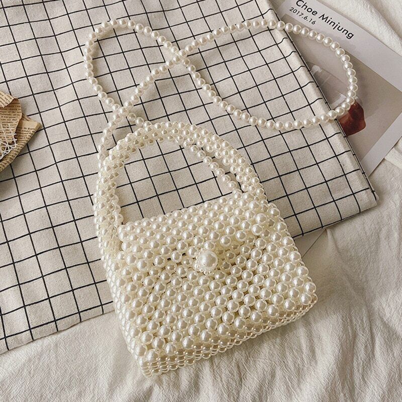 Handmade Woven Beaded Pearl Bags Women Handbags Party Bags