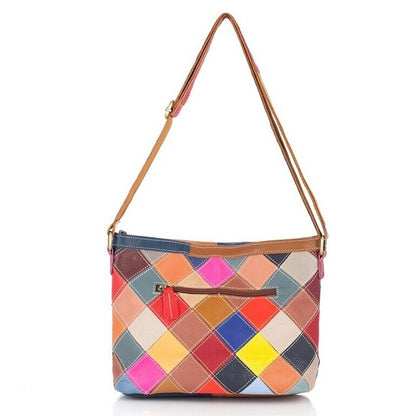 100% Genuine Leather Colorful Patchwork Sling Shoulder Bag,Leather Messenger Bag