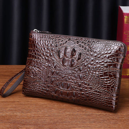 Top Cow Leather Men's Business Clutch, Luxury Crocodile Embossed Envelope Bags