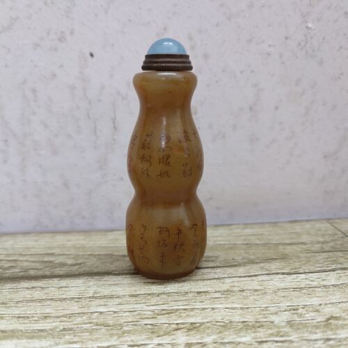 Old Bejing Chinese Carved Stone Snuff Bottle Shoushan seal Statue Calligraphy