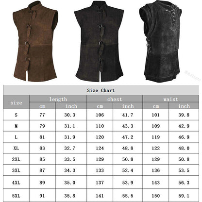 Men Medieval Buccaneer Vest Priate Costume Renaissance Steampunk Waistcoat Top