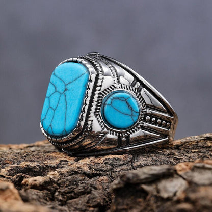 Mens Jewelry 316l Stainless Steel Oval Blue Turquoise Men Ring Stone Size 7-13