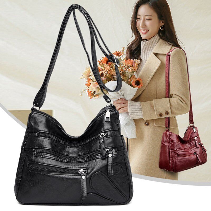 Women's Soft Leather Shoulder Bags Multi-Layer Crossbody Bag Handbag
