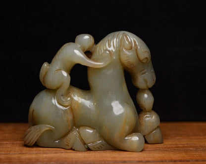 Chinese Antique Hetian Jade Carved Sculpture Exquisite Horse Statue Collections