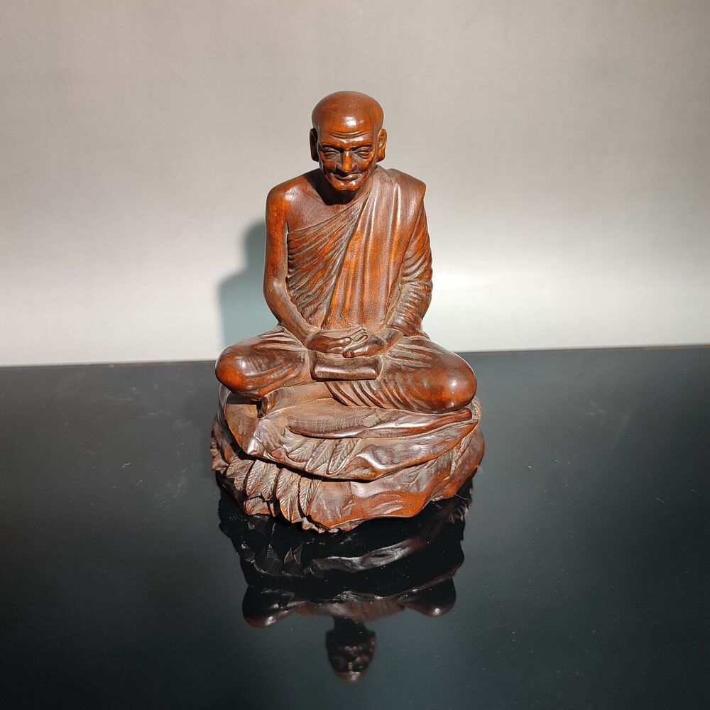 vintage wooden buddha zen chinese antique carvings wood carved boxwood Figurines