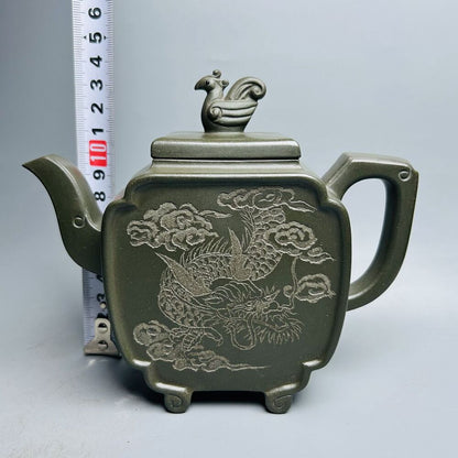 Vintage Chinese Yixing Purple Clay Teapot Zisha Ceremony Carving Dragon Tea Set
