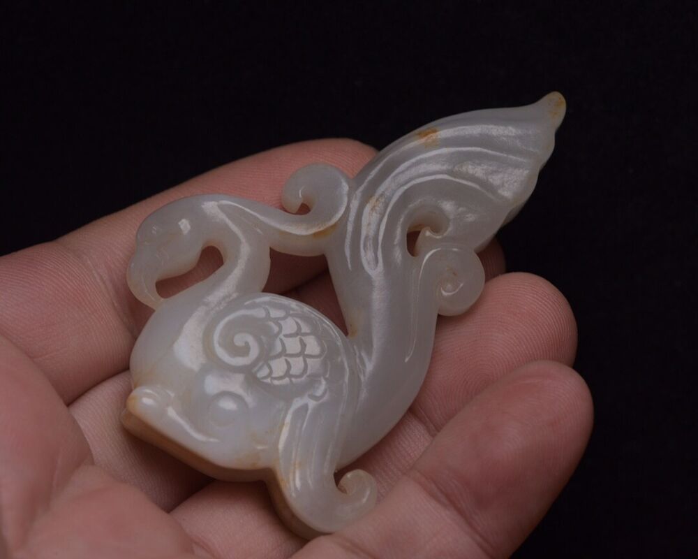 Antique Chinese Hetian Jade Hand Carved Phoenix Bird Statue Figurines Collection