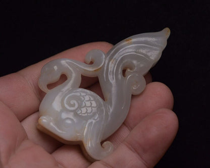 Antique Chinese Hetian Jade Hand Carved Phoenix Bird Statue Figurines Collection