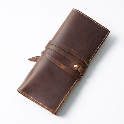Handmade Cowhide Leather Pen Pouch Vintage Roll-up Pencil Case Bag Pen Curtain