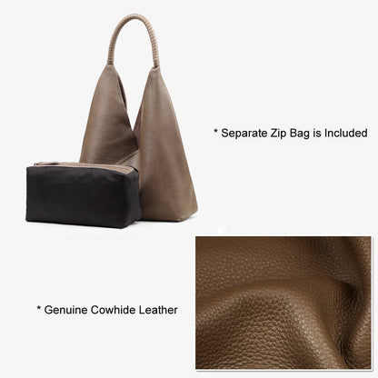 Genuine Cohide Leather Raw Edge Slouchy Tote Handbag Shoulder Bag Purse Fashion