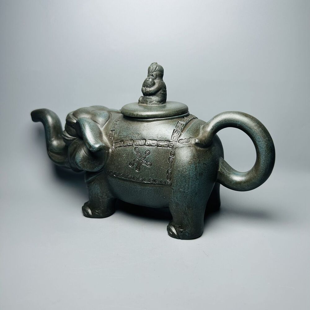 Vintage Chinese Yixing Purple Clay Teapot Zisha Ceramic Carving Elephant Tea Set