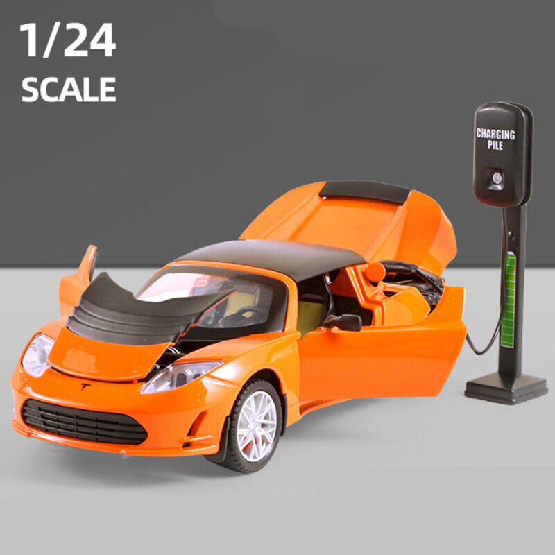 1:24 Tesla Roadster Cabrio Druckguss Modell Auto Sound und Licht Kinder Spielzeug Geschenk-