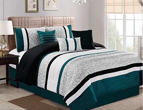 Modern 7 Piece Bed/Comforter in a Bag (Queen, Teal) Queen, Teal