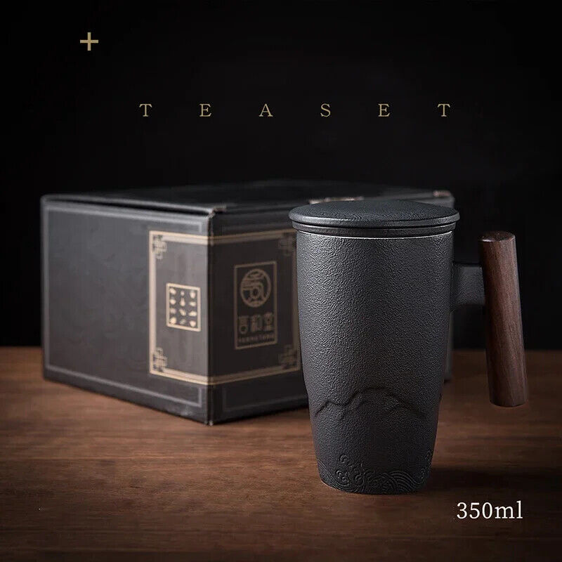 Tea Cup Ceramic Mug Office Black Water Cup with Cover Mugs Handle Cups Gift