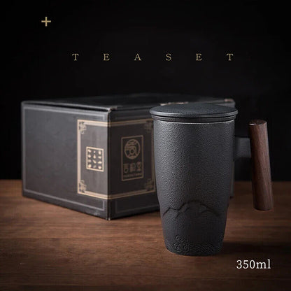 Tea Cup Ceramic Mug Office Black Water Cup with Cover Mugs Handle Cups Gift