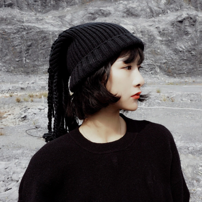 New Fashion Hat Women Black Flexible Headgear Twist Braid Beanie Cap Tide Scarf