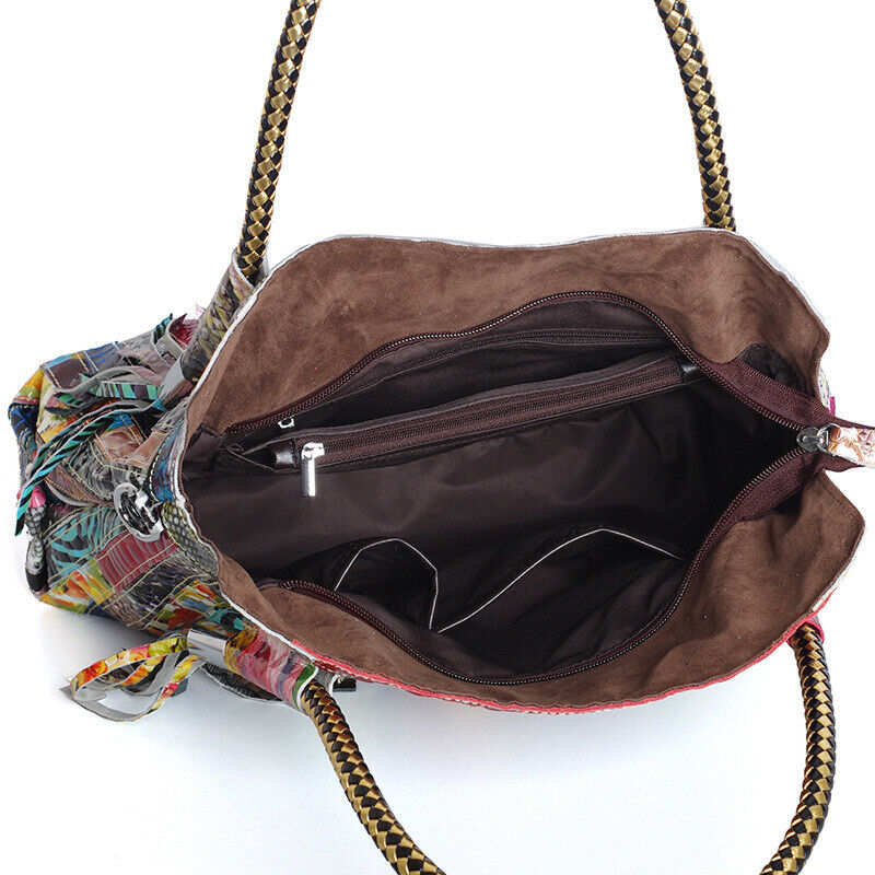 Genuine Leather Women's Elegant Handbag Snake Colorful Satchel Tote Shoulder Bag