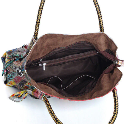 Genuine Leather Women's Elegant Handbag Snake Colorful Satchel Tote Shoulder Bag
