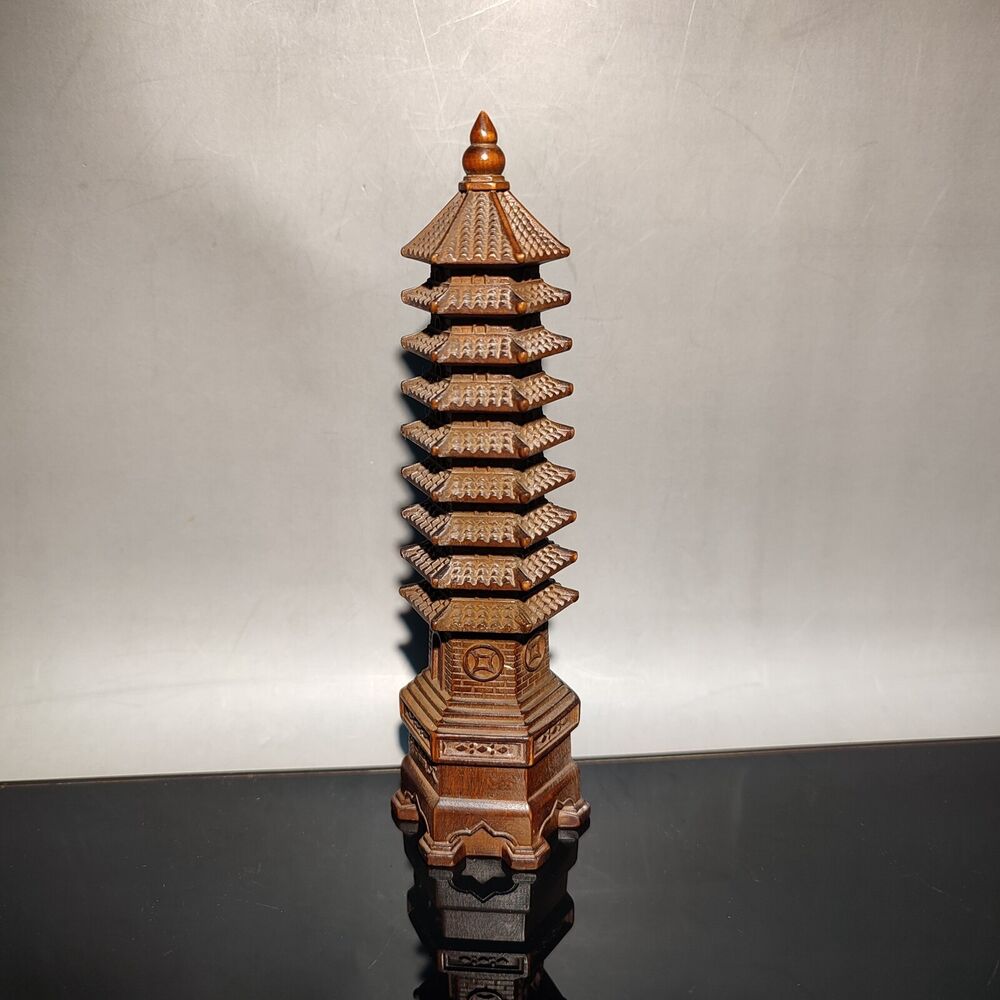vintage carved wood wooden Ninth floor Wenchang tower Buddhist pagoda Thai Basil