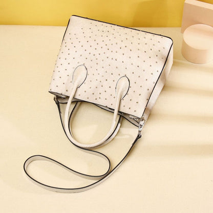 Top Cohide Leather Women's White Handbag, Ostrich Skin Pattern Tote Shoulder Bag