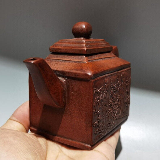 Vintage Chinese Yixing Purple Clay Teapot Zisha Ceramic Carving Pretty Woman Art