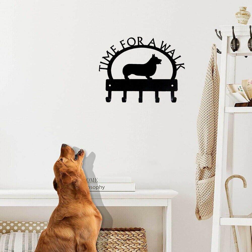 Corgi Time for A Walk Key Rack Wall Mounted Hook Up Pretty Artwork Wall Stickers