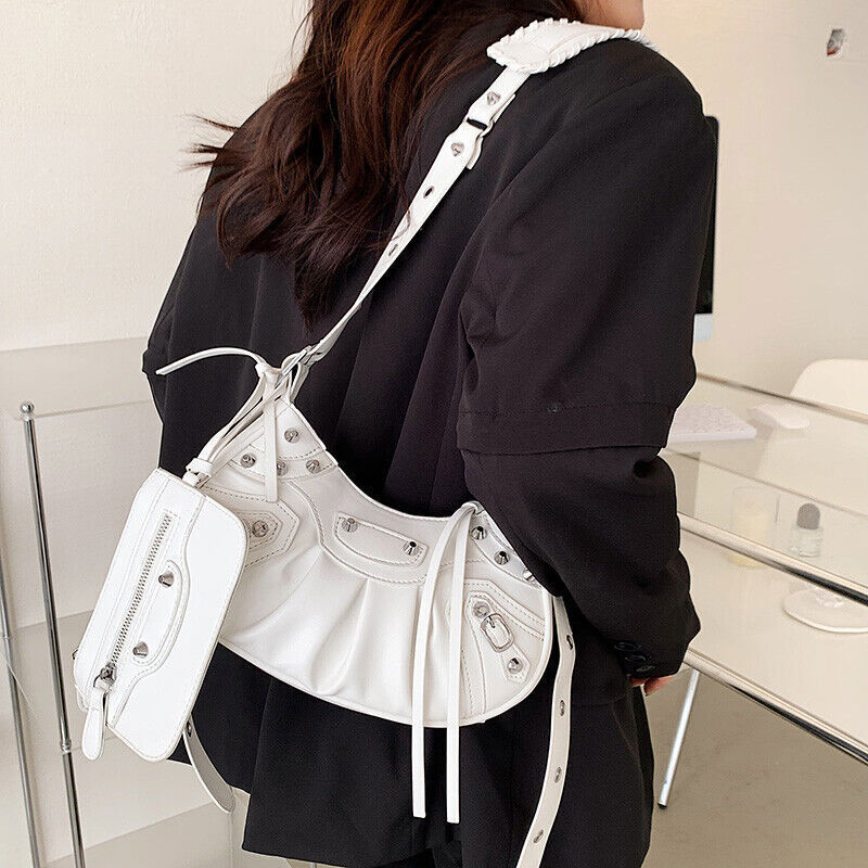 Woman Bag Rivet Half Moon Bags Shoulder Bag Punk Style Woman Satchels Handbag