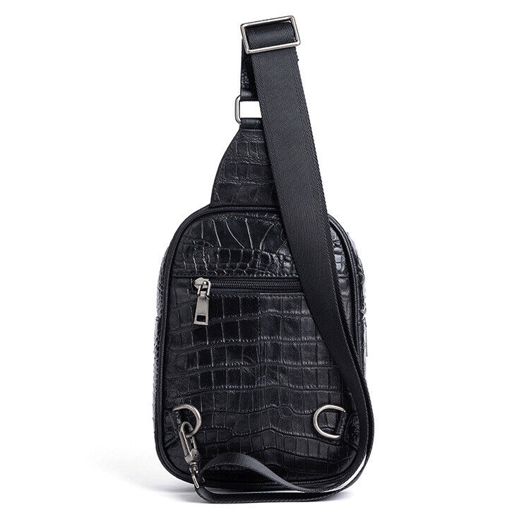 Men's Genuine Leather Crocodile Sling Backpack Crossbody Chest Bag Shoulder Bag