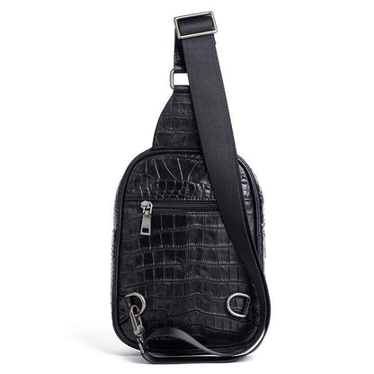 Men's Genuine Leather Crocodile Sling Backpack Crossbody Chest Bag Shoulder Bag