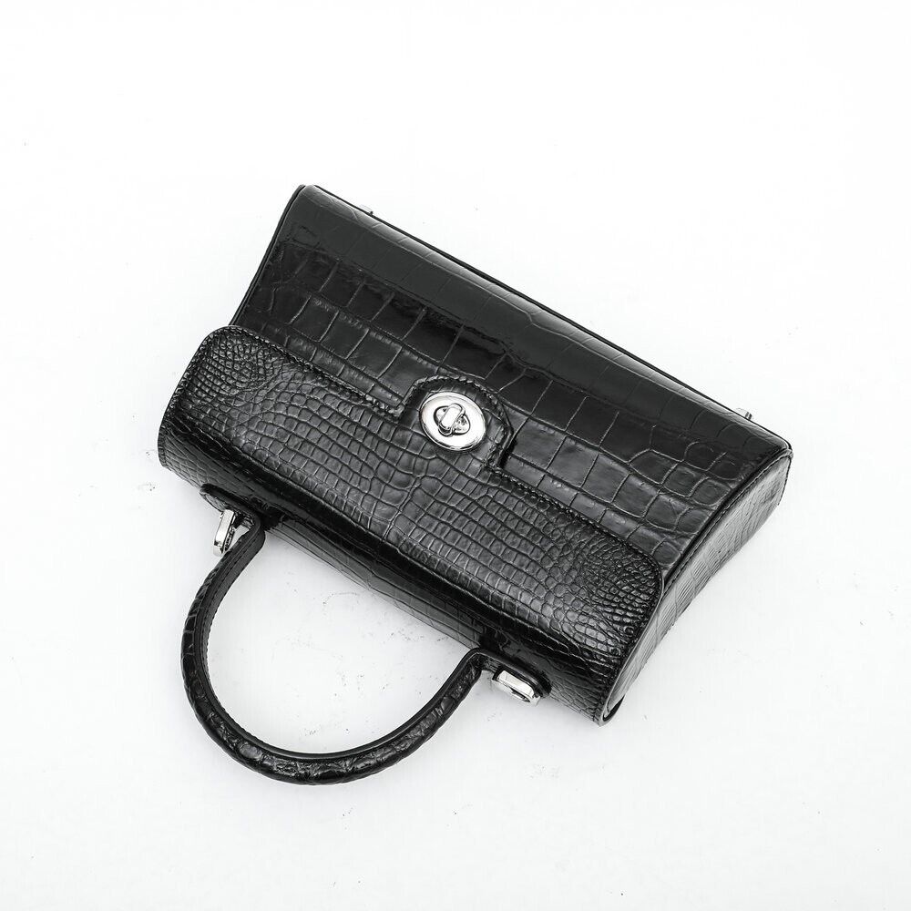 Black Alligator Crocodile Belly Skin Handbag, New Desinger Women's Shouler Bag