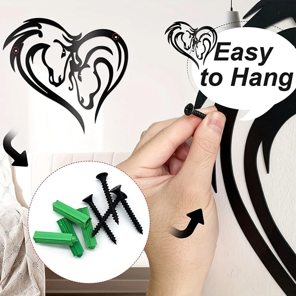 1pc Silhouette Double Horse Head Metal Wall Art, Heart Metal Wall Decoration