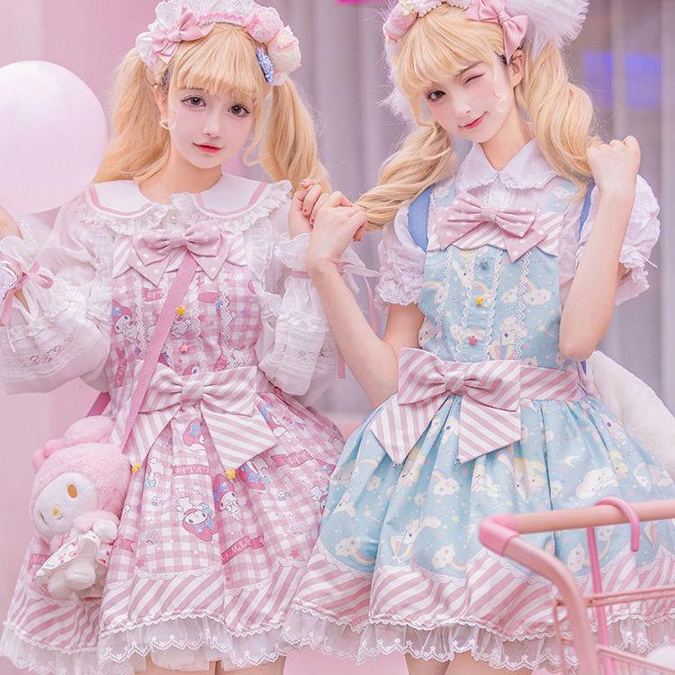 Cinnamoroll My Melody Kuromi JSK Lolita Princess Dress Girl Bow-knot Strap Dress
