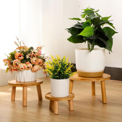 Round Wooden Plant Stand Stool Risers Pots Flower Home Office Decor Set of 3