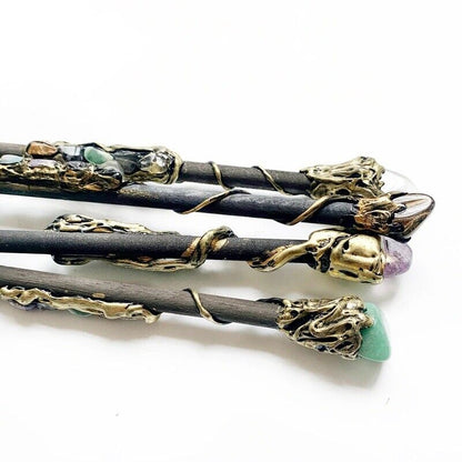 Witch Magic Sticks Clear Quartz Point Crystal Scepter Fairy Wand Props 35cm Wood