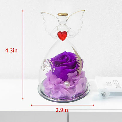 Real Rose Angel In Glass Dome Preserved Flowers Wedding Birthday Gifts 2.9 x4.3"